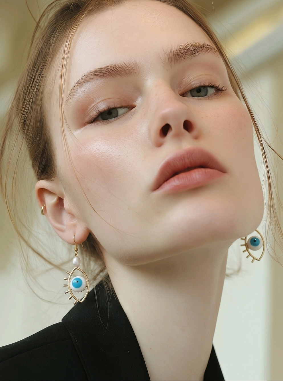 Handmade Evil Eye Dangle Earrings with fresh water commercial Pearl Accent